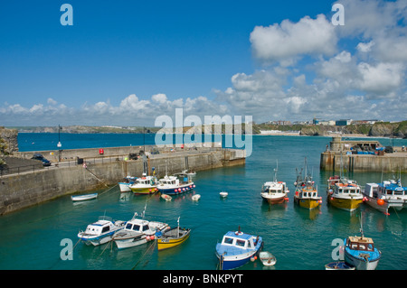 Fishing boats, boats and yachts in harbour Newquay Cornwall England Stock Photo