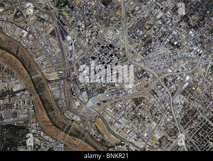 aerial map view above downtown Dallas Texas Stock Photo