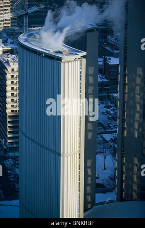 aerial view above steam heating system winter high rise office building Toronto Ontario Canada Stock Photo