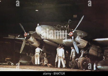 MESSERSCHMITT Bf 110 fighter/bomber at a Luftwaffe hanger in France about 1940 Stock Photo