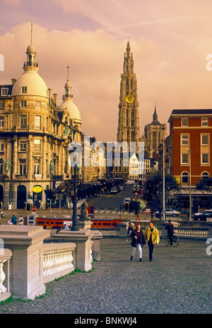 Belgian people, young man, young woman, couple, tourists, walking, capital city, Antwerp, Antwerp Province, Belgium, Europe Stock Photo