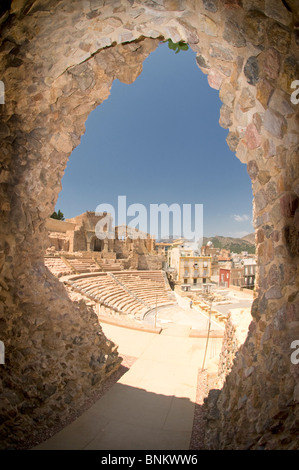 The Roman Theatre of Carthago Nova and Cathedral ruins of Cartagena in the region of Murcia, South Eastern Spain Stock Photo