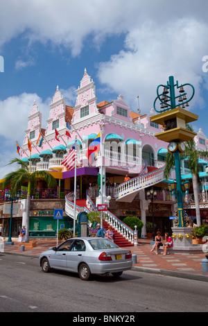 The streets with dutch architecture in Aruba, Netherlands Antilles. Stock Photo