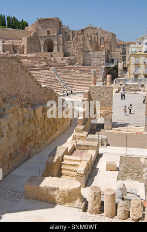 The Roman Theatre of Carthago Nova and Cathedral ruins of Cartagena in the region of Murcia, South Eastern Spain Stock Photo