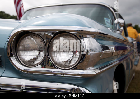 The front of a 1958 Oldsmobile Super 88 car at an American car show on 4th July 'Independence day' in Tatton Park, Cheshire. Stock Photo