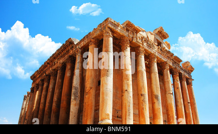 Jupiter's temple ancient Roman columns over blue sky, Baalbek, Lebanon Stock Photo