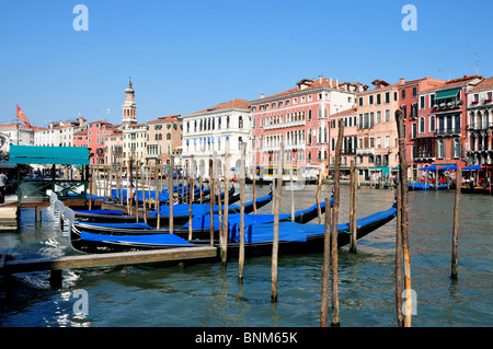 Gondolas on Grand Canal near Rialto Bridge, Venice, Italy Stock Photo