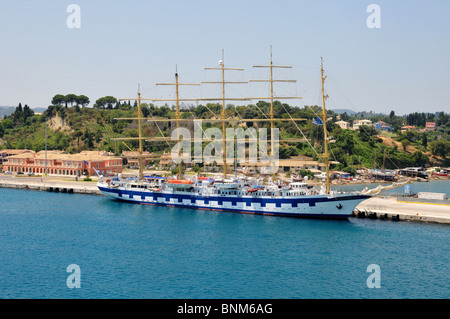 Star Clipper's SV Royal Clipper berthed in harbour at Corfu, Greece Stock Photo