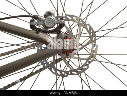 Bicycle Back Wheel with Disc Brakes on White Stock Photo