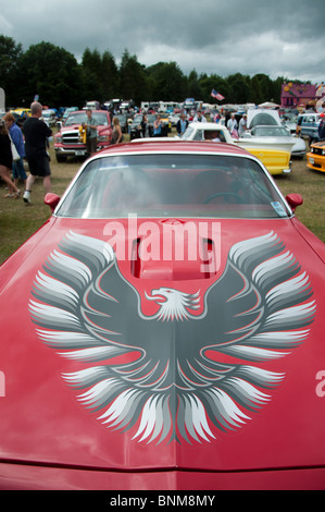 The front of a 1977 Pontiac Trans Am car at an American car show on 4th July 'Independence day' in Tatton Park, Cheshire. Stock Photo