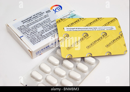 metformin hydrochloride prolonged released tablets for treating diabetes by regulating the level of sugar in the blood Stock Photo