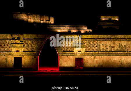 Mayan ruins of Uxmal, during a theatric lighting show, in the Yucatan peninsula, Mexico, June 12, 2009. Stock Photo