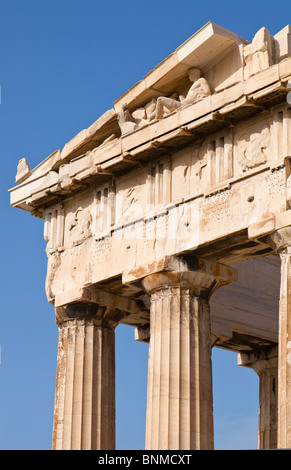 Detail of the eastern pediment and entablature of the Parthenon Stock ...