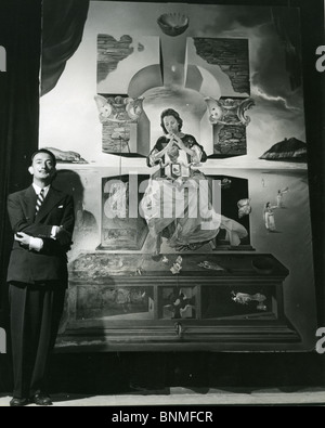 SALVADOR DALI (1984-89) Spanish artist with his Madonna painting for which his wife Gala was he model