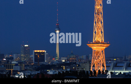 Skyline with radio tower and tv tower, Alexanderplatz, Victory Column, Berliner Dom, Berlin Cathedral, ICC, Berlin, Germany. Stock Photo