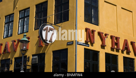 Number 17 Nyhavn Copenhagen Denmark, corner of Nyhavn and Lille Strandstraede. Stock Photo