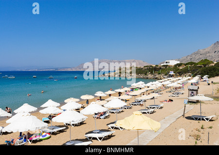 Beach at Pefkos, near Lindos, Lardos Bay, Rhodes, Greece Stock Photo