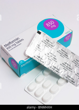 metformin tablets for treating diabetes by regulating the level of sugar in the blood Stock Photo