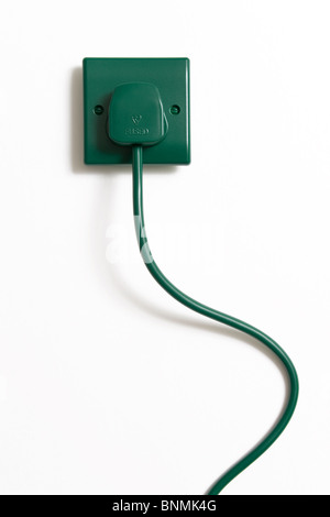 Green socket and white electric power plug with line are isolated on ...