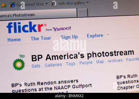 A screen shot of the BP flickr web page relating to the 2010 Oil Spill disaster in the Gulf of Mexico. July 2010 Stock Photo