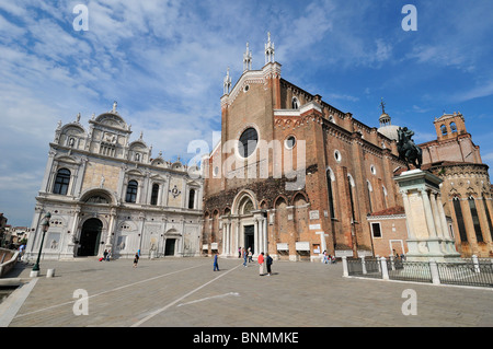 Venice. Italy. Campo Santi Giovanni e Paolo, Scuola Grande di San Marco (Left) the church of Santi Giovanni e Paolo (Right). Stock Photo