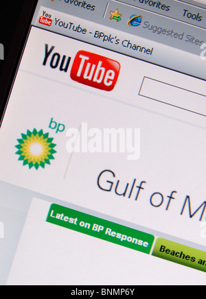 A screen shot of the BP YouTube channel relating to the 2010 Oil Spill disaster in the Gulf of Mexico. July 2010 Stock Photo