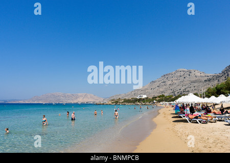 Beach at Pefkos, near Lindos, Lardos Bay, Rhodes, Greece Stock Photo