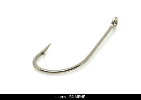 Close up of fishing hook on white background Stock Photo