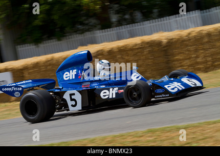 1973 Tyrrell-Cosworth 006 with driver Mark Stewart at the 2010 Goodwood Festival of Speed, Sussex, England, UK. Stock Photo
