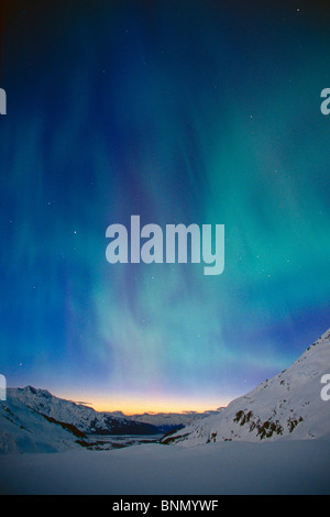 Northern Lights at Sunset Over Skookum Glacier KP AK Stock Photo