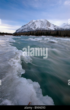 Matanuska River & King Mt in Winter SC Alaska Stock Photo