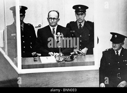 ADOLF EICHMANN  (1906-1962) German Nazi officer responsible for logistics of the Holocaust in eastern Europe at his trial Stock Photo