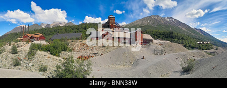 Panoramic view of Kennecott Copper Mine including the mill building and powerplant, Wrangell-St. Elias National Park, Alaska Stock Photo