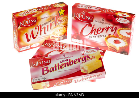 Four boxes of Mr Kipling cakes Stock Photo