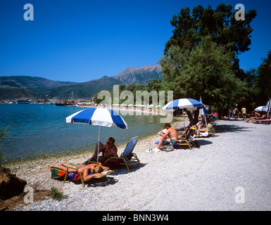 Beach scene at the picturesque resort of Nidri on the Greek island of Lefkas Stock Photo