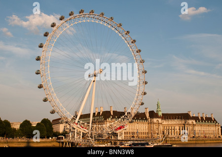 London Eye and former County Hall and GLC building, South Bank, London, UK Stock Photo