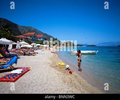 Beach scene at the picturesque resort of Nidri on the Greek island of Lefkas Stock Photo