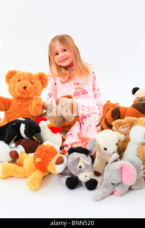 3 3 years 3-year-old bear squirrel elephant donkey owl family joy luck happiness group background dog hedgehog child cuddle Stock Photo