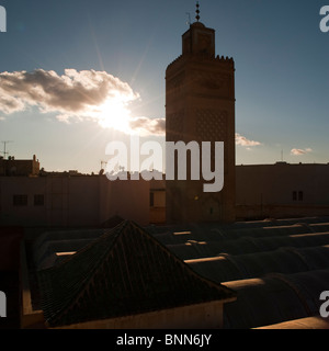 Hammam rooftop and Minaret of Okba, Oujda, Oriental region, Morocco. Stock Photo
