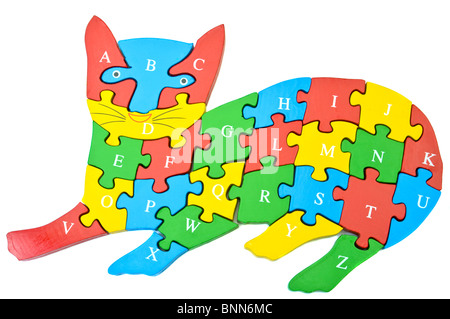 Childrens Alphabet Jigsaw Puzzle In The Shape Of A Cat Stock Photo
