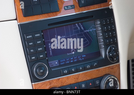 On board navigation system in a Mercedes Benz road car Stock Photo