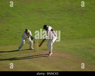 Batsman being bowled out, Amateur cricket match, Bude, Cornwall, UK Stock Photo