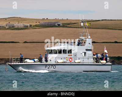 HMS Biter going up the Camel estuary near Padstow, Cornwall, UK Stock Photo