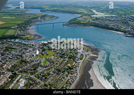 Aerial view of Pembroke Dock Neyland waterways & Cleddau bridge Pembrokeshire seascape National Coast Wales UK. 053905 Aerial Stock Photo