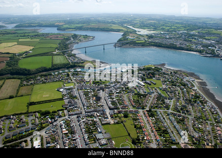 Aerial view of Pembroke Dock Neyland waterways & Cleddau bridge Pembrokeshire seascape National Coast Wales UK. 053908 Aerial Stock Photo