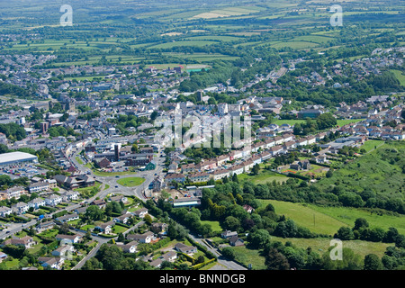 Aerial view of Haverfordwest Pembrokeshire Wales UK. Horse fair Roundabout and top of town. 053928 Aerial Stock Photo