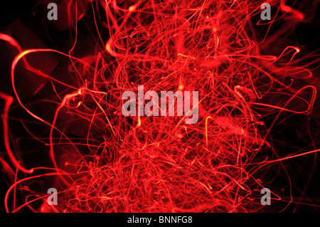 long exposure of extremely red hot flames and sparks Stock Photo