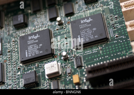 Two Intel PCI CPU controllers on a Dell computer system board Stock Photo