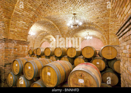 Wine aging in barrels in cellar. Castello di Amerorosa. Napa Valley, California. Property released Stock Photo