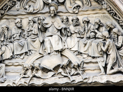 Carving above entrance Saint Peter and Paul church Prague Czech Republic Europe Stock Photo